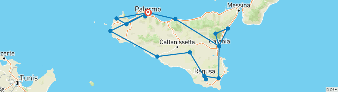 Image of a map showing the route of the tour