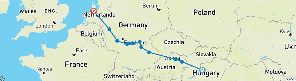 Image of a map showing the route of the tour
