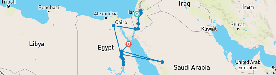 Image of a map showing the route of the tour