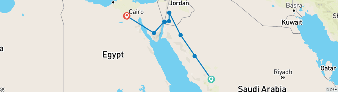 Image of a map showing the route of the tour