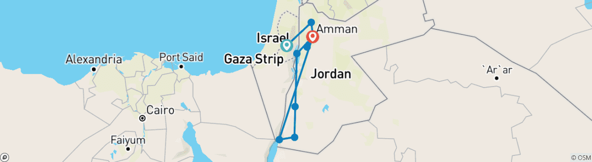 Carte du circuit Jérusalem et l'inoubliable Jordanie (10 destinations)