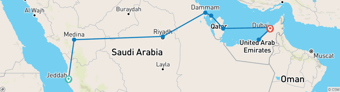 Image d'une carte montrant l'itinéraire du circuit