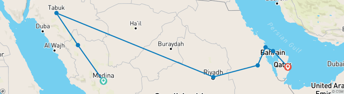 Foto van een kaart met de route van de rondreis