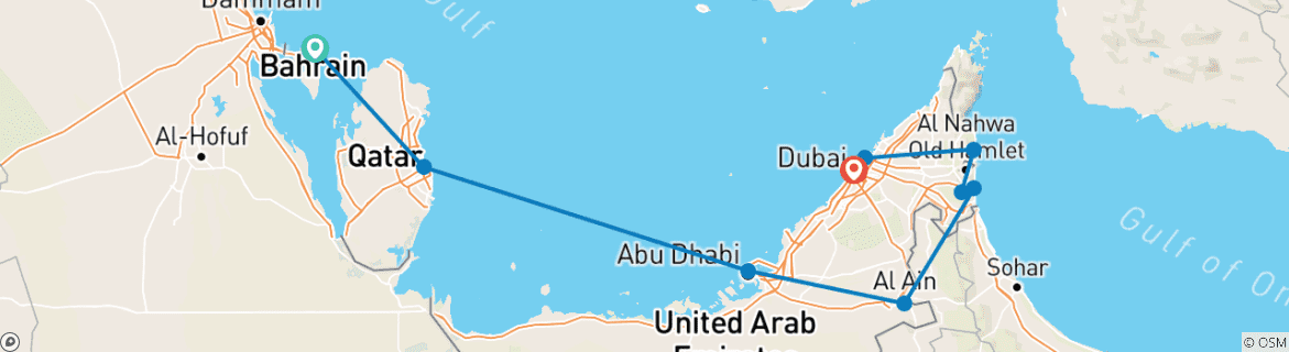 Foto van een kaart met de route van de rondreis