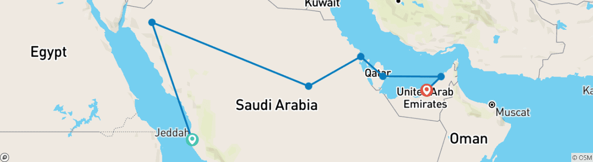 Image of a map showing the route of the tour