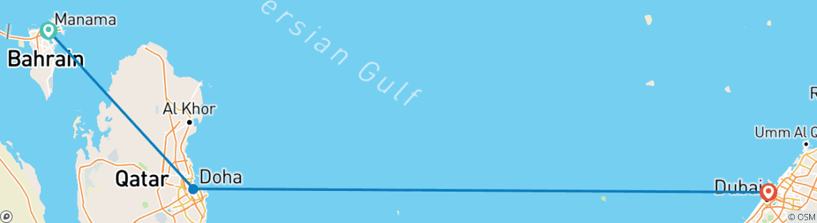Mapa de Bahréin, Qatar y Dubai