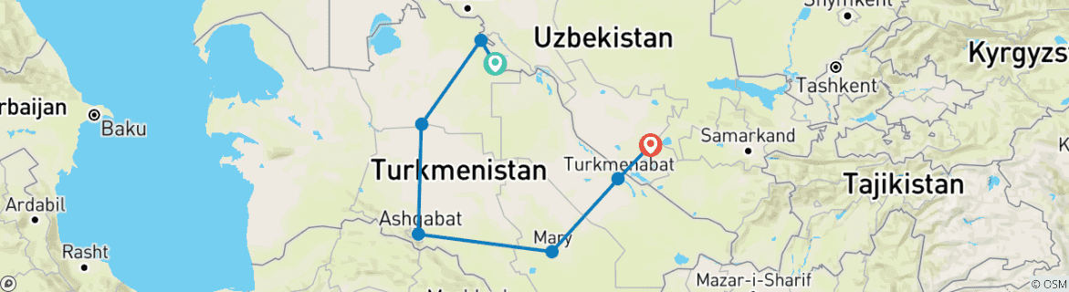 Foto van een kaart met de route van de rondreis