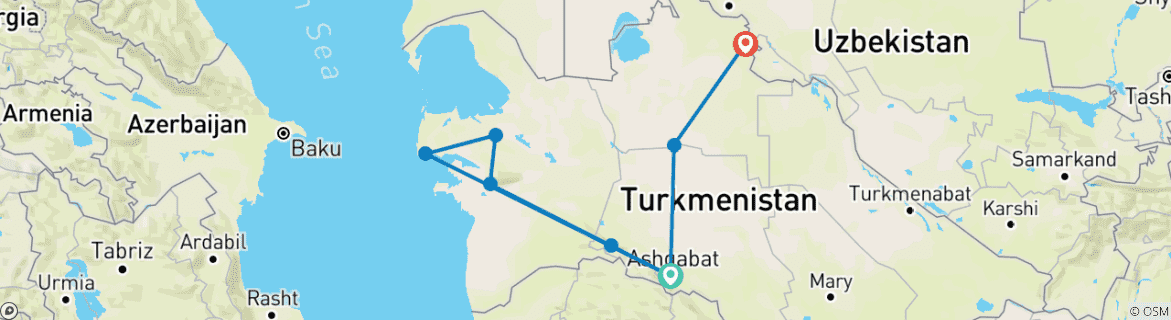 Mapa de Descubre Turkmenistán - Tour Privado
