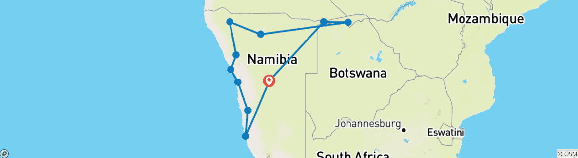 Mapa de Safari de 22 días por la auténtica Namibia y Explorador Cultural