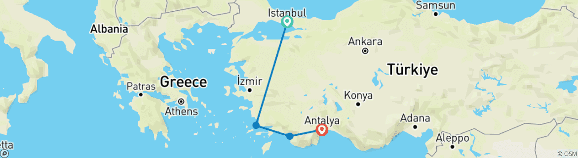 Image of a map showing the route of the tour