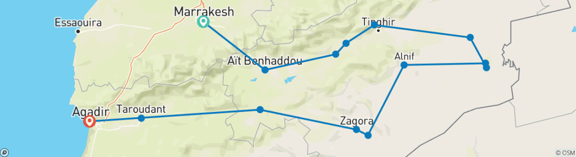 Image d'une carte montrant l'itinéraire du circuit