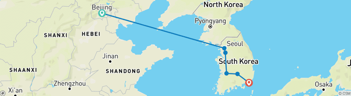 Image of a map showing the route of the tour