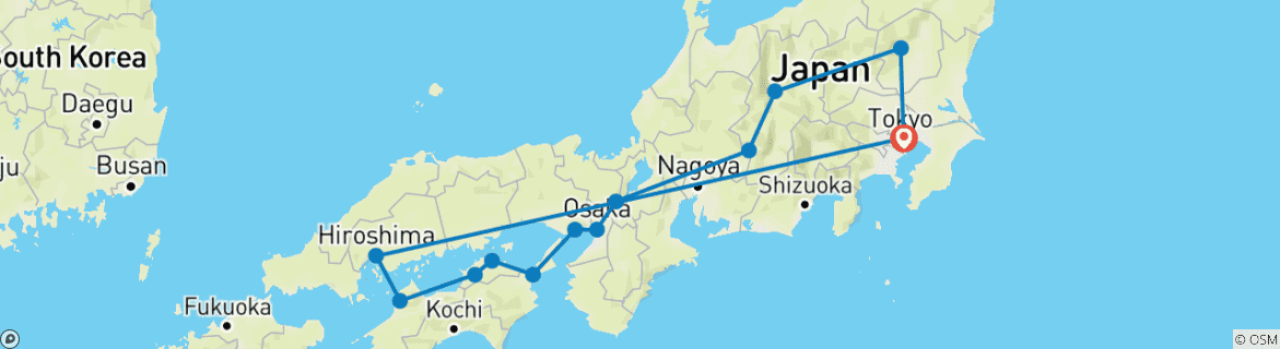 Foto van een kaart met de route van de rondreis