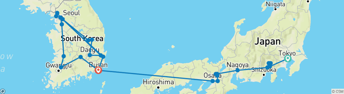 Image of a map showing the route of the tour
