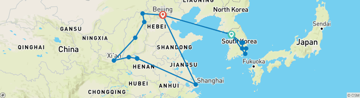 Mapa de Corea y China clásica