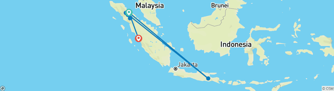 Carte du circuit 17 jours à la découverte de Sumatra, Indonésie : Orangs-outans, volcans et culture Mentawai