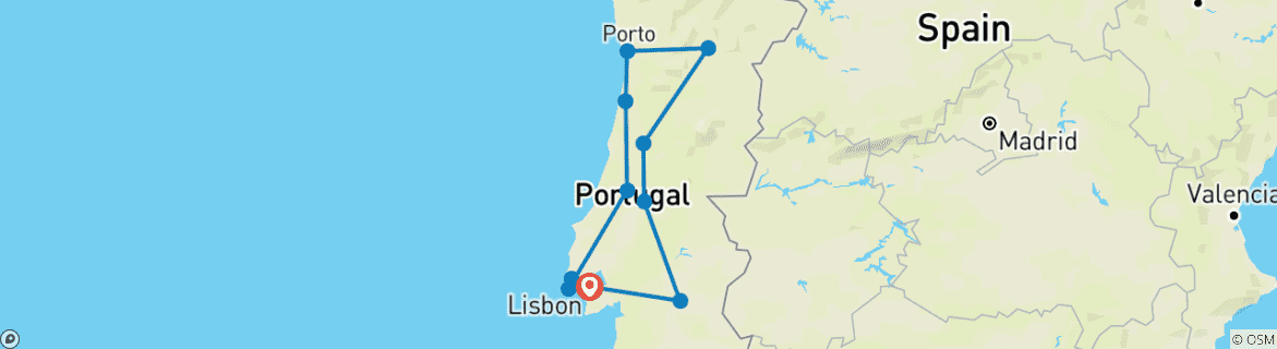 Image of a map showing the route of the tour