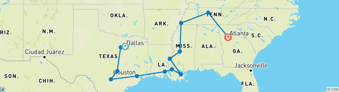 Image d'une carte montrant l'itinéraire du circuit