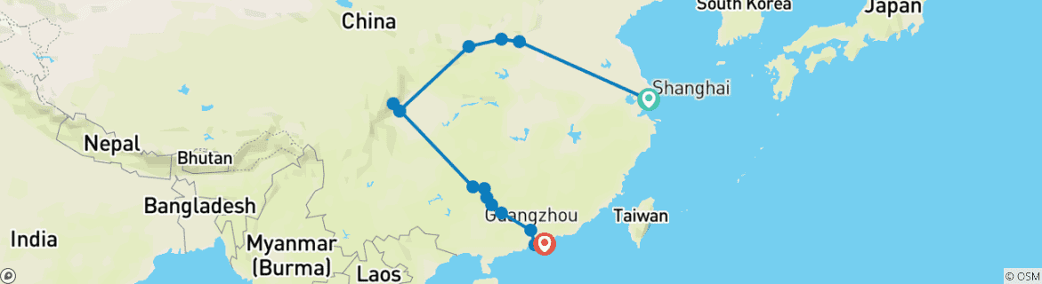 Image d'une carte montrant l'itinéraire du circuit