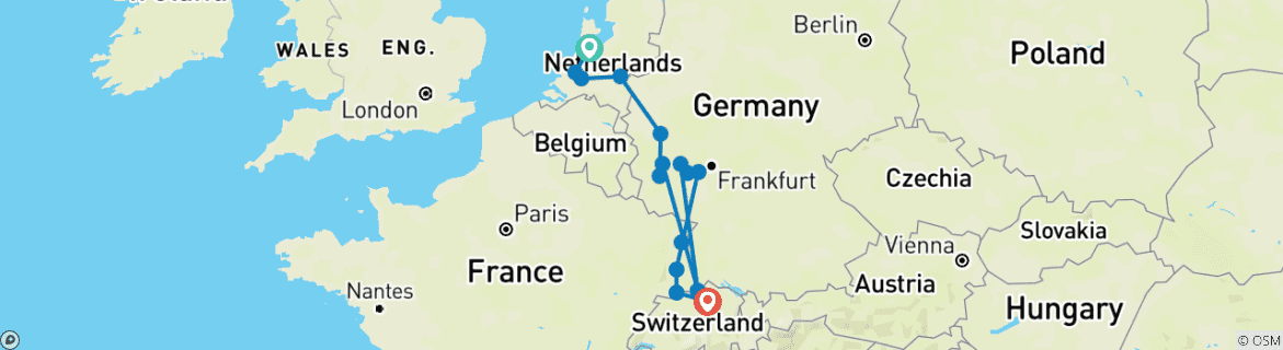 Image d'une carte montrant l'itinéraire du circuit