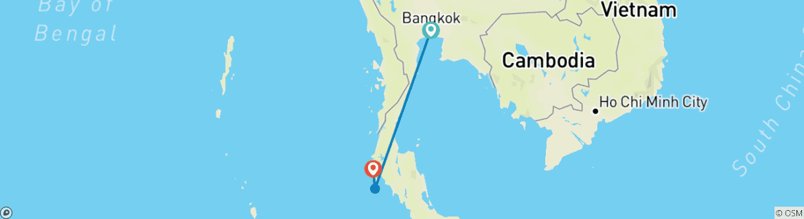 Foto van een kaart met de route van de rondreis