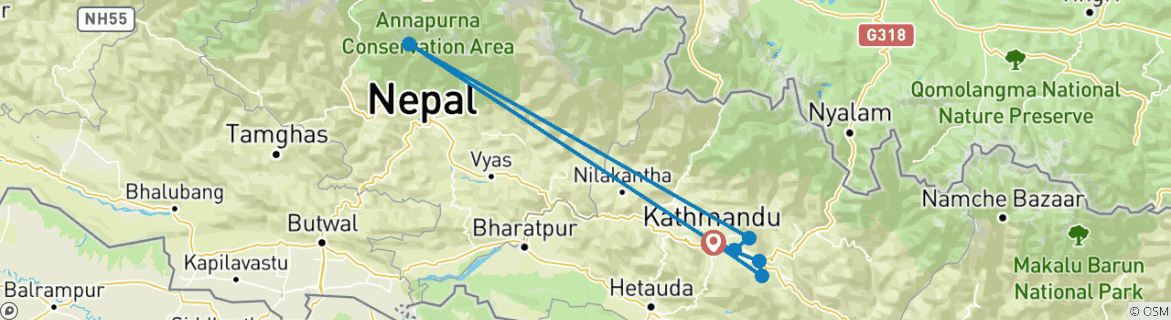 Image d'une carte montrant l'itinéraire du circuit