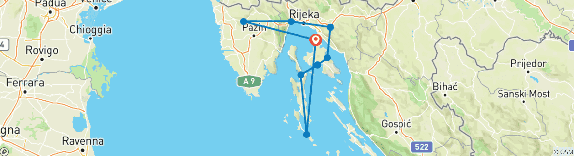 Image d'une carte montrant l'itinéraire du circuit