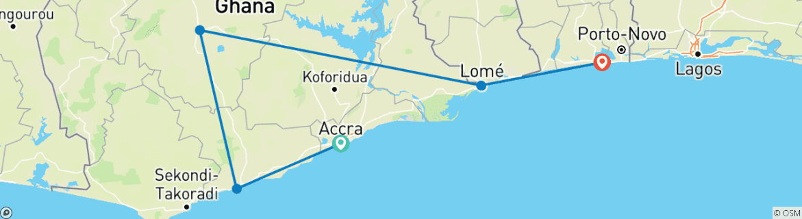 Image d'une carte montrant l'itinéraire du circuit