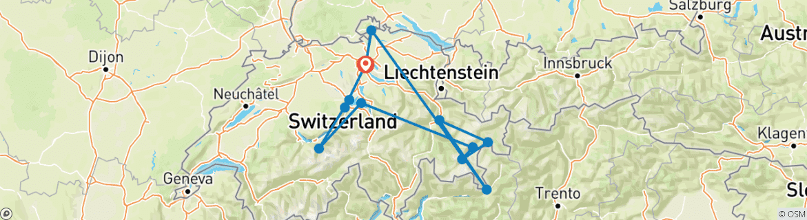 Image d'une carte montrant l'itinéraire du circuit