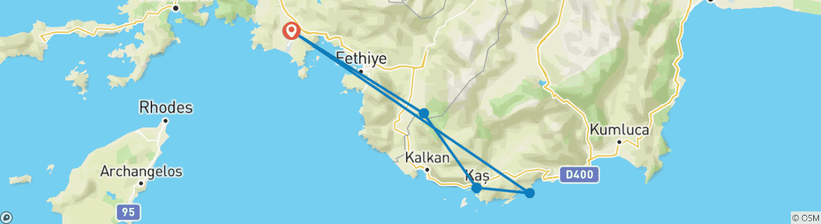 Karte mit der Reiseroute