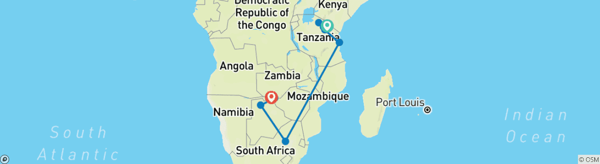 Karte mit der Reiseroute