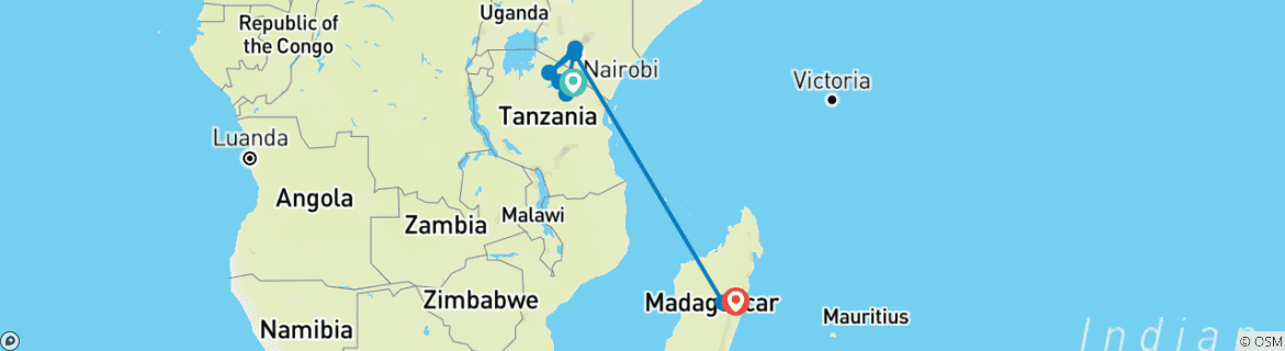 Karte mit der Reiseroute