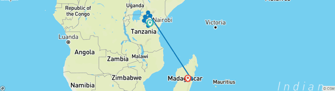 Karte mit der Reiseroute