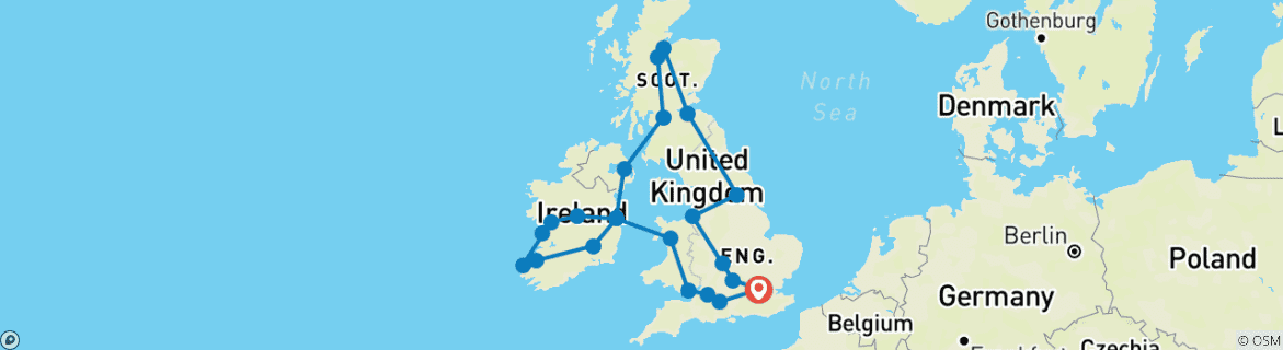 Foto van een kaart met de route van de rondreis