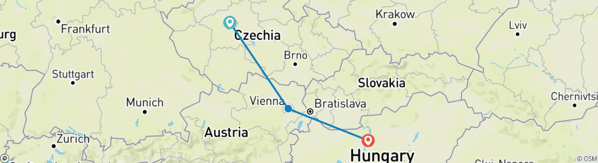 Image of a map showing the route of the tour