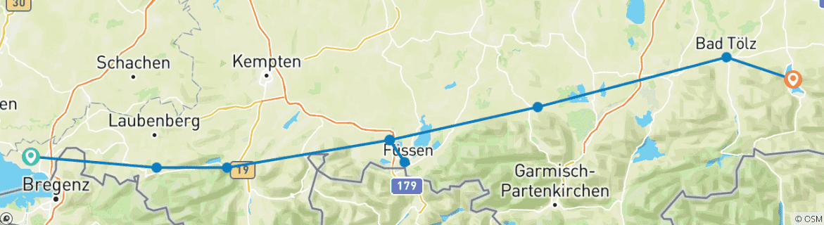 Image d'une carte montrant l'itinéraire du circuit