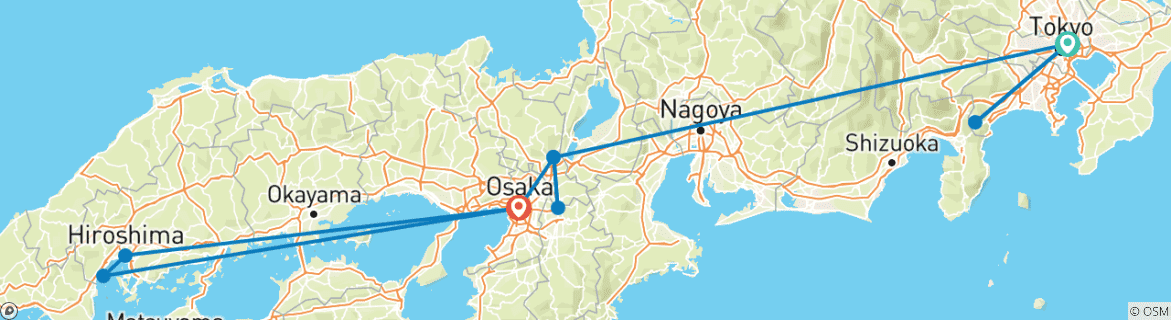 Image of a map showing the route of the tour