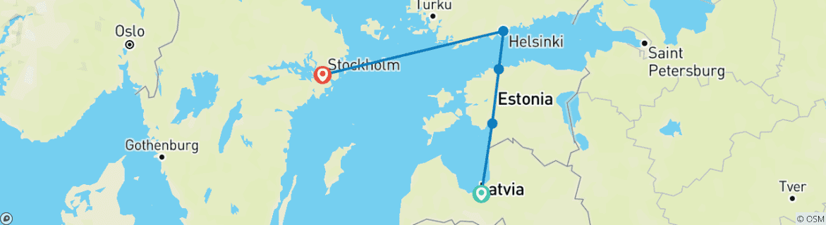 Kaart van Baltische staten naar Scandinavië - 10 dagen