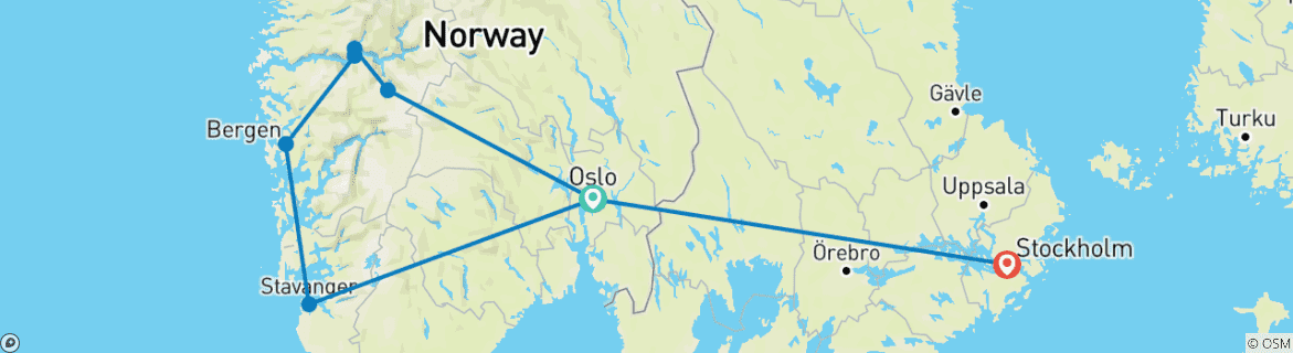 Image of a map showing the route of the tour
