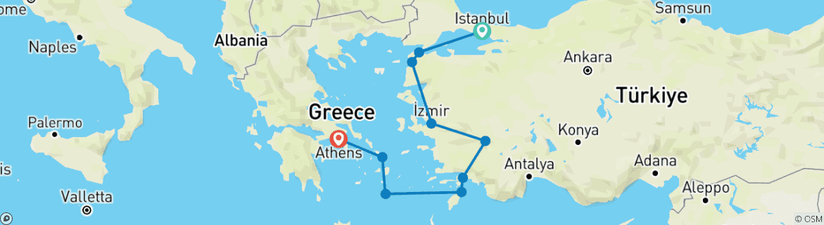Kaart van Turkije & Griekenland ontdekt - 16 dagen