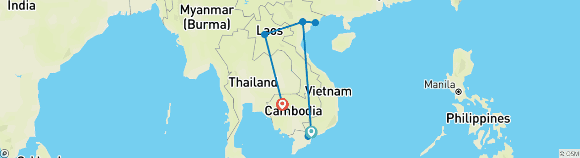 Foto van een kaart met de route van de rondreis