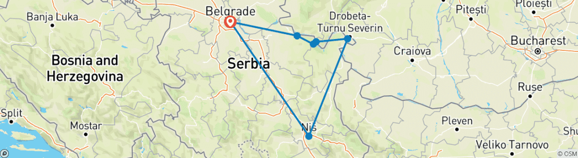 Image d'une carte montrant l'itinéraire du circuit