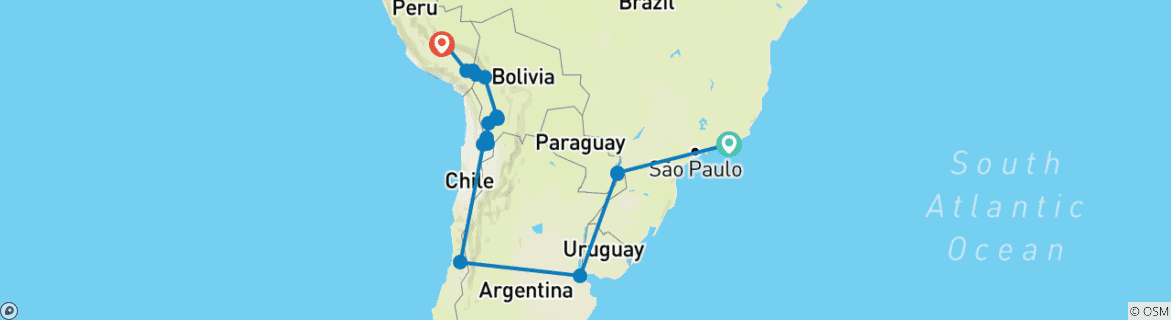 Image of a map showing the route of the tour