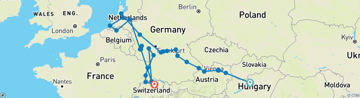 Image d'une carte montrant l'itinéraire du circuit