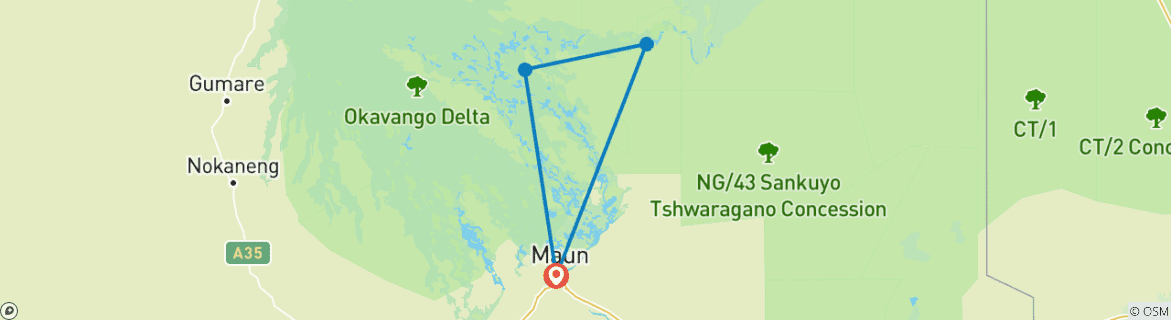 Image of a map showing the route of the tour