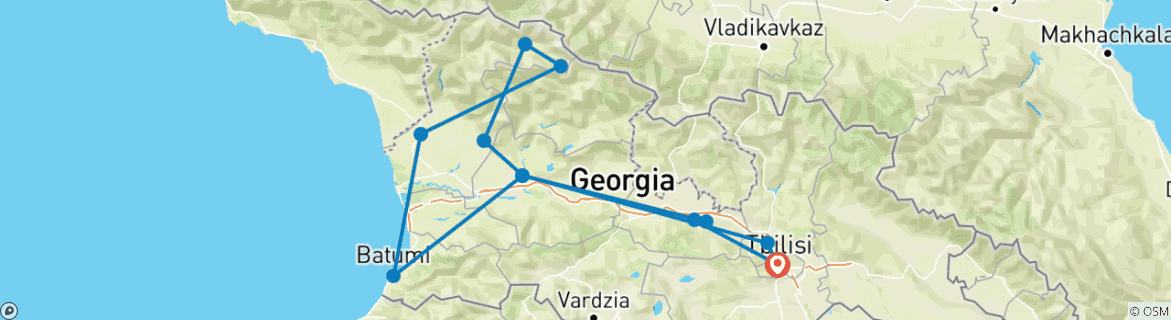 Image d'une carte montrant l'itinéraire du circuit