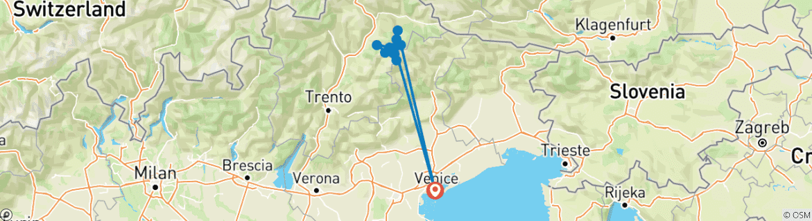 Image of a map showing the route of the tour