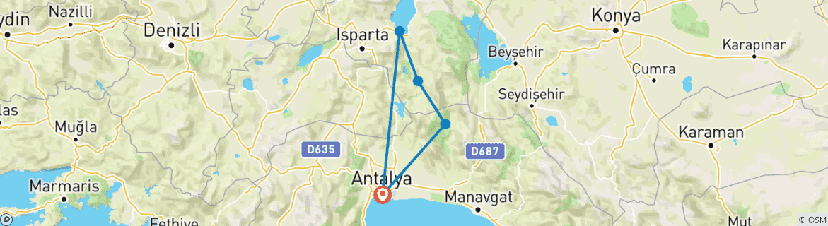 Image of a map showing the route of the tour