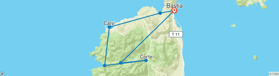 Image d'une carte montrant l'itinéraire du circuit