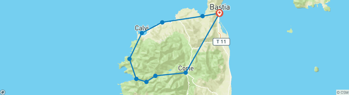 Image d'une carte montrant l'itinéraire du circuit